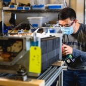 A Cummins employee works at the company’s Fuel Cell & Hydrogen Technology Campus in Mississauga, Ontario (Canada).